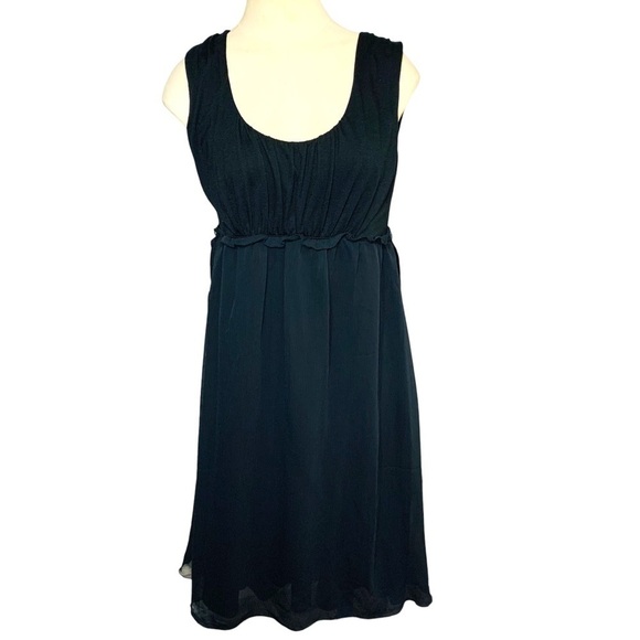 Banana Republic Black Minimalist Fit & Flair Midi Dress Chiffon Sleeveless Sz M - Picture 1 of 10